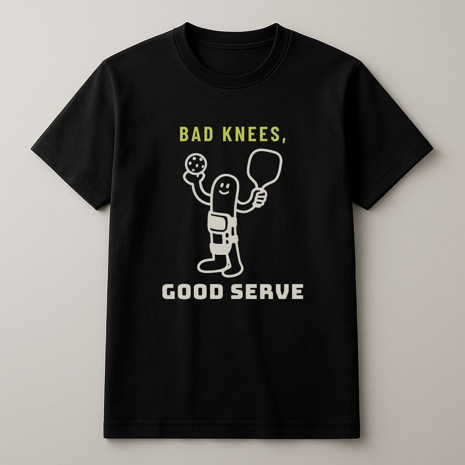 Bad Knees, Good Serve tee, Black