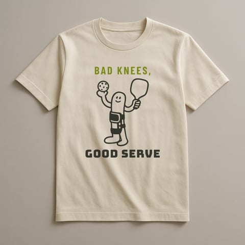 Bad Knees, Good Serve tee, Natural