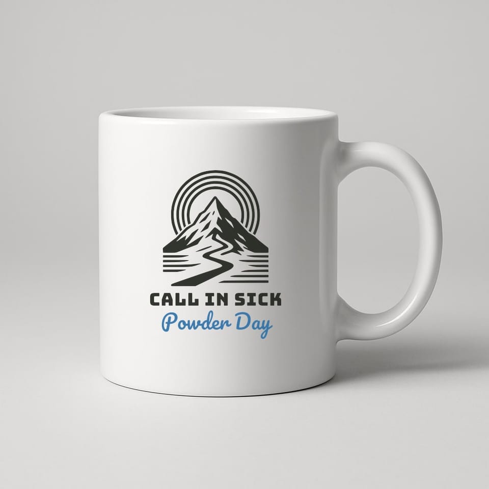 Powder Day, Call In Sick mug, White