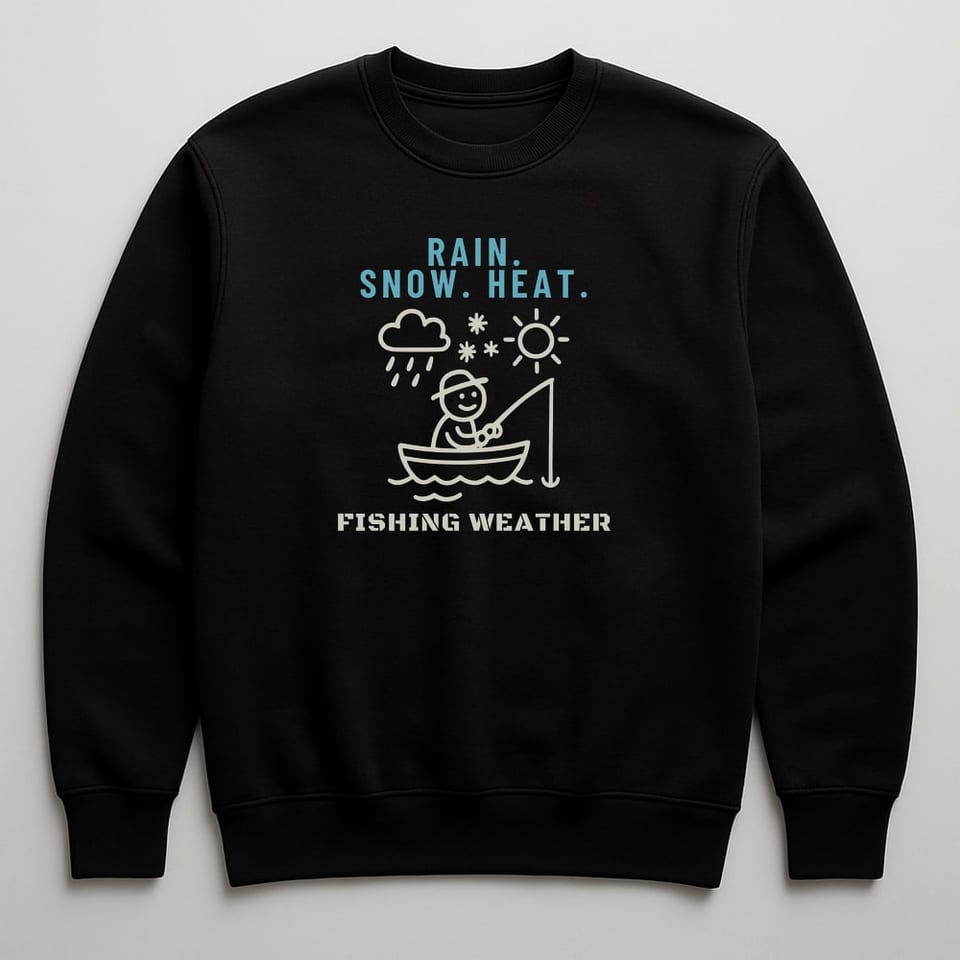 Rain, Snow, Heat: Fishing Weather sweatshirt, Black