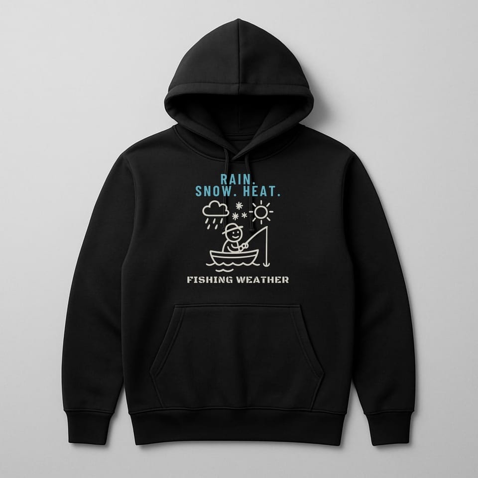 Rain, Snow, Heat: Fishing Weather hoodie, Black