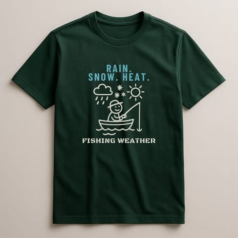 Rain, Snow, Heat: Fishing Weather tee, Forest