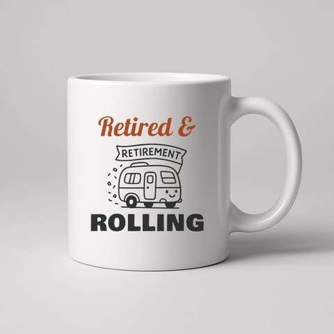 Retired & Rolling mug, White