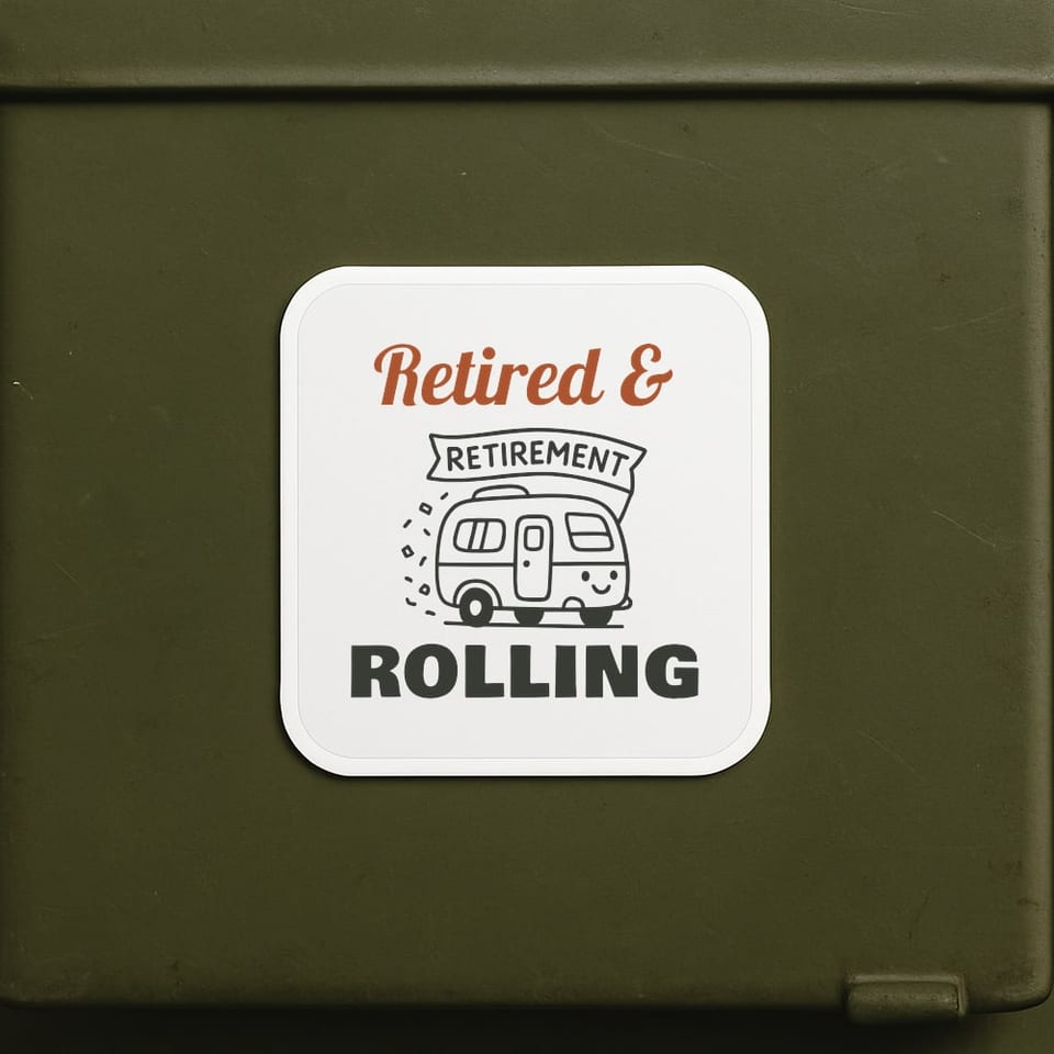 Retired & Rolling sticker, White