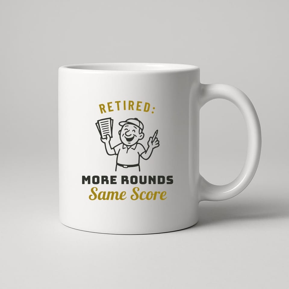 Retired: More Rounds, Same Score mug, White