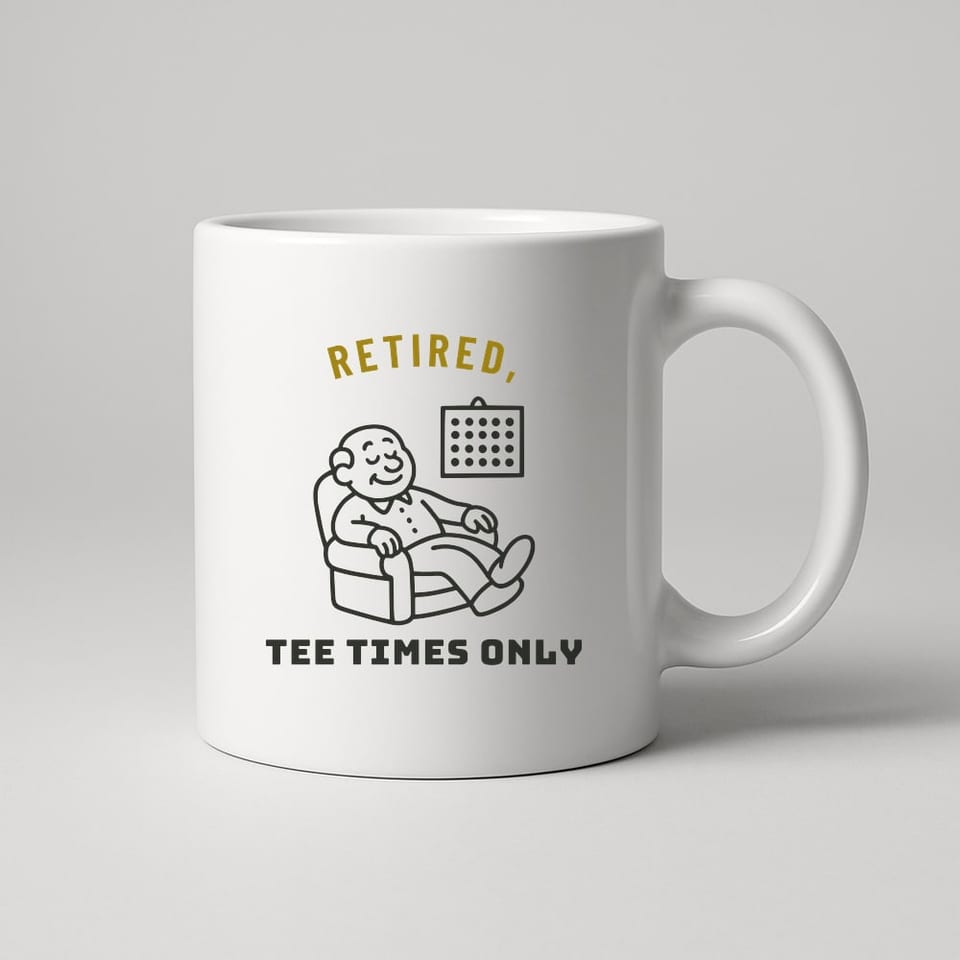 Retired, Tee Times Only mug, White