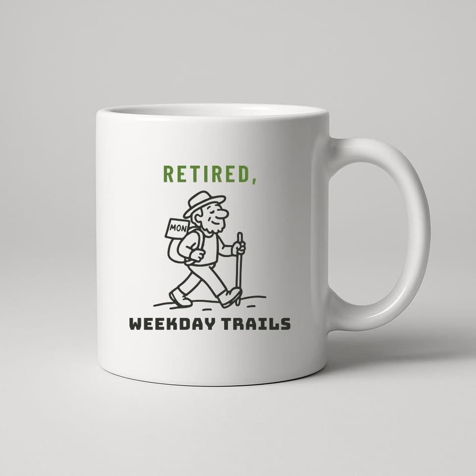 Retired, Weekday Trails mug, White