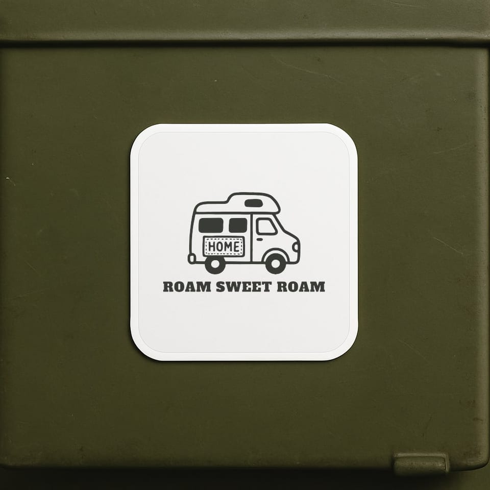 Roam Sweet Roam sticker, White
