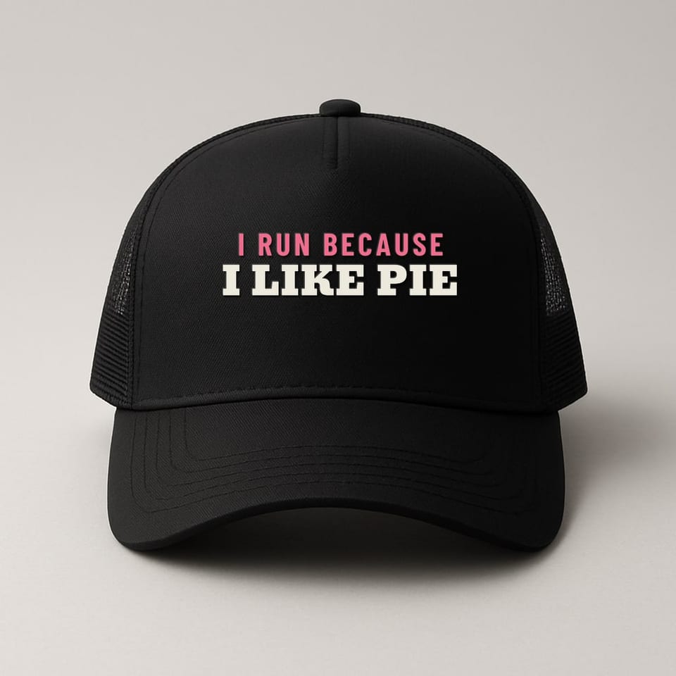 I Run Because I Like Pie trucker hat, Black