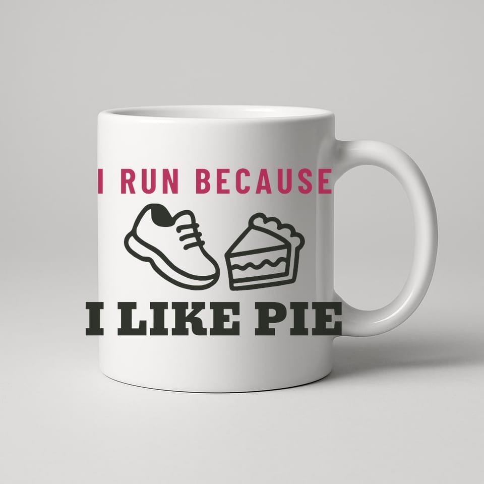 I Run Because I Like Pie mug, White