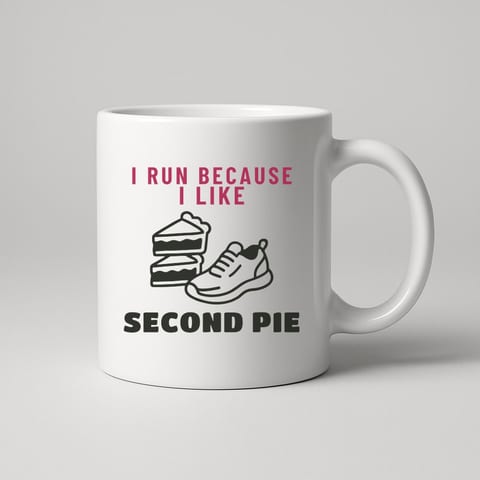 I Run Because I Like Second Pie mug, White