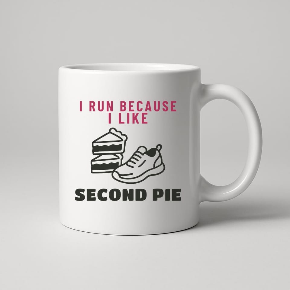 I Run Because I Like Second Pie mug, White