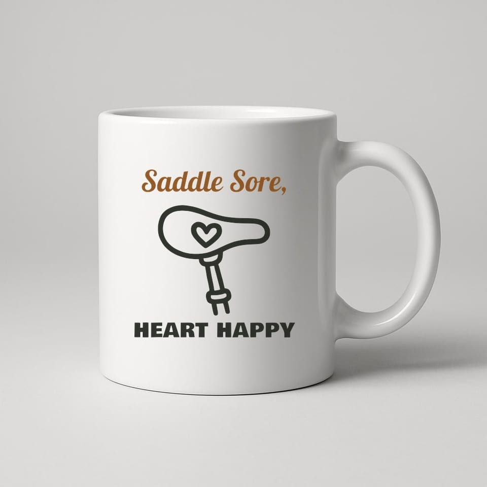 Saddle Sore, Heart Happy mug, White