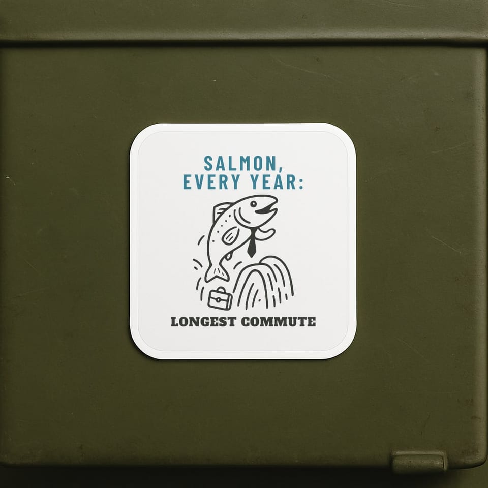 Salmon: Longest Commute sticker, White