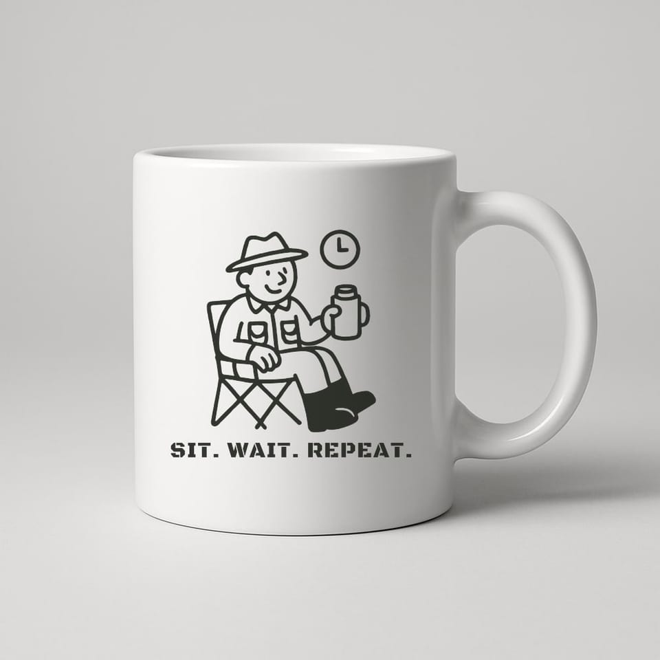 Sit. Wait. Repeat. mug, White