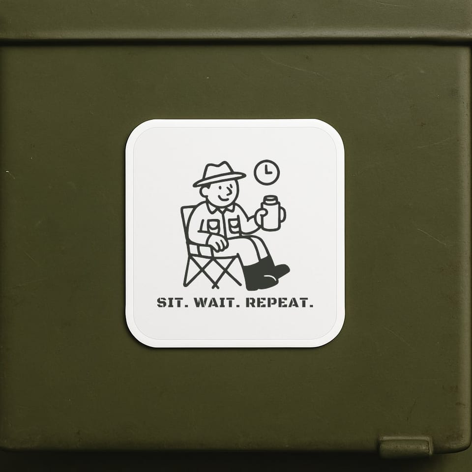 Sit. Wait. Repeat. sticker, White