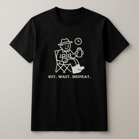 Sit. Wait. Repeat. tee, Black