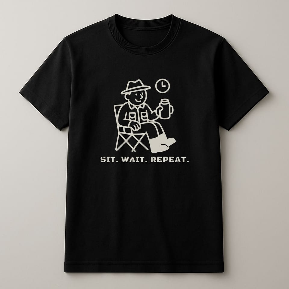 Sit. Wait. Repeat. tee, Black