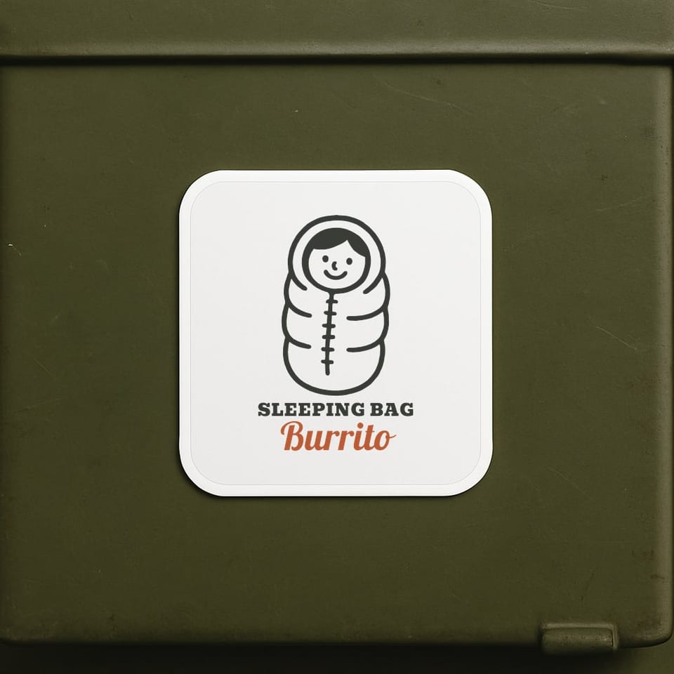 Sleeping Bag Burrito sticker, White