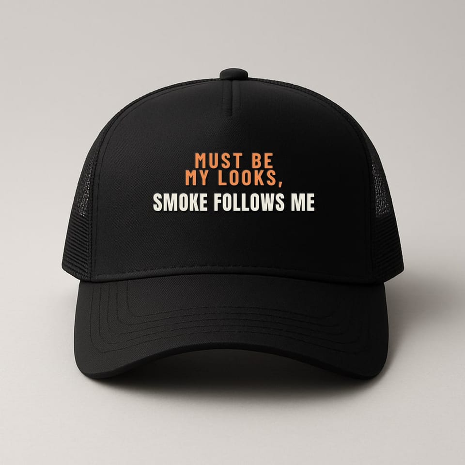Smoke Follows Me trucker hat, Black