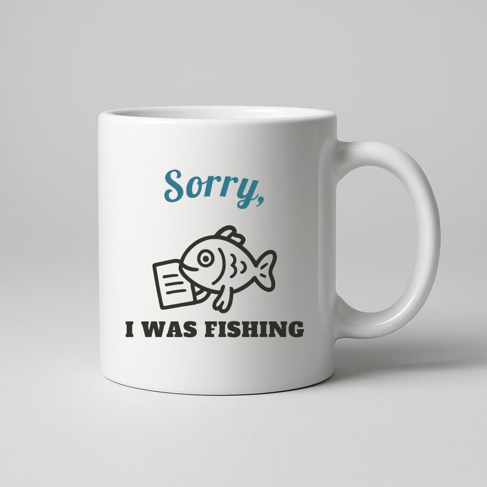 Sorry, I Was Fishing mug, White