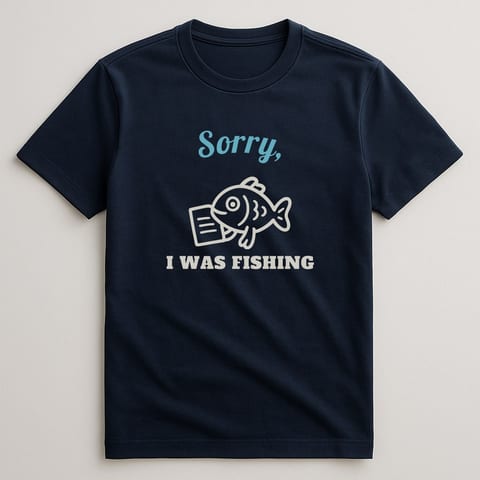 Sorry, I Was Fishing tee, Navy