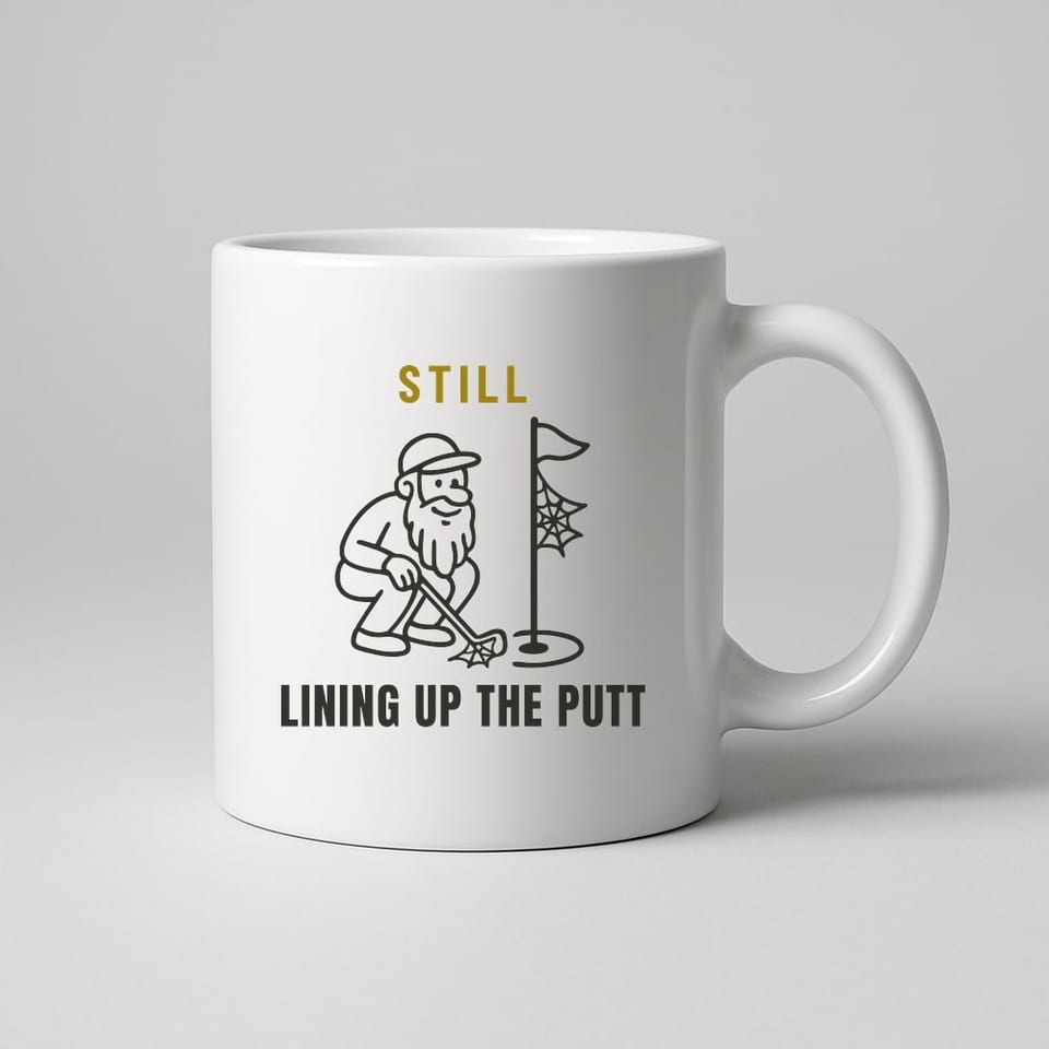 Still Lining Up the Putt mug, White