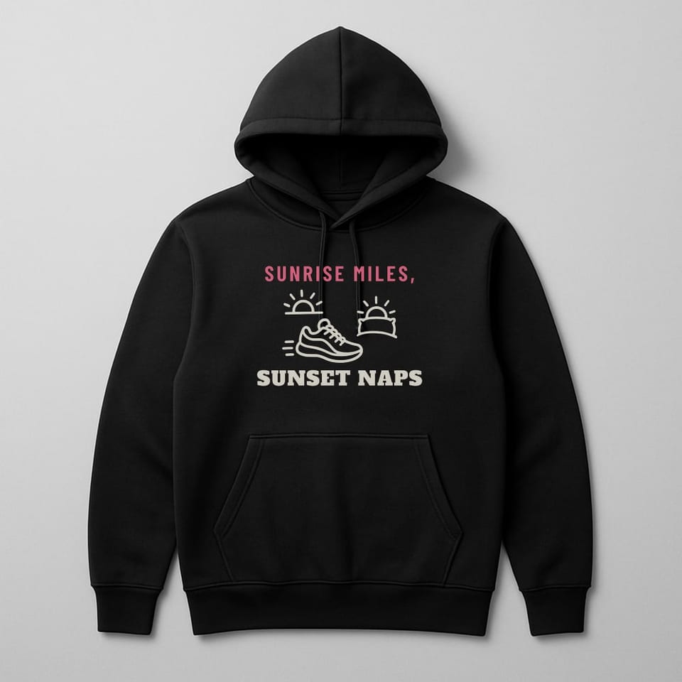 Sunrise Miles, Sunset Naps hoodie, Black