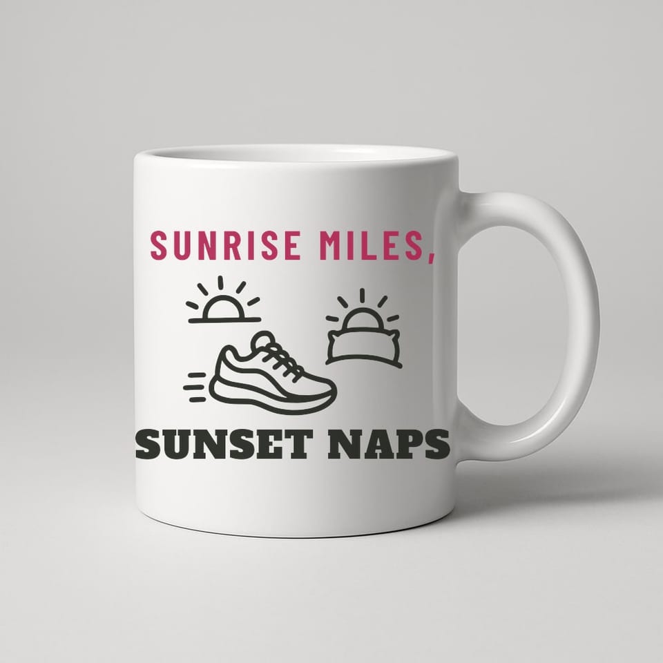 Sunrise Miles, Sunset Naps mug, White