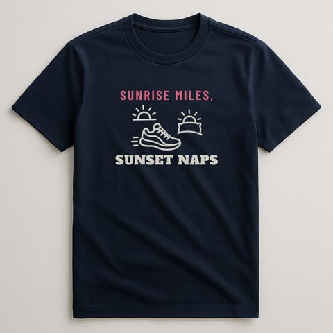 Sunrise Miles, Sunset Naps tee, Navy