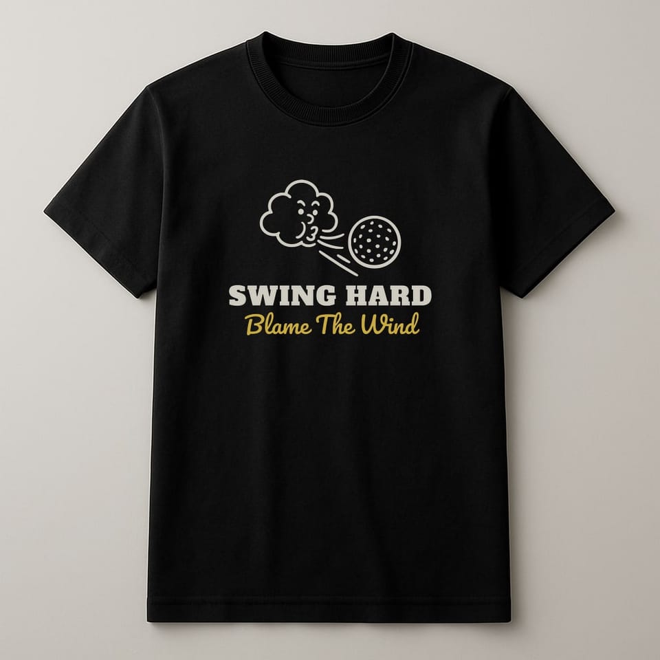 Swing Hard, Blame the Wind tee, Black