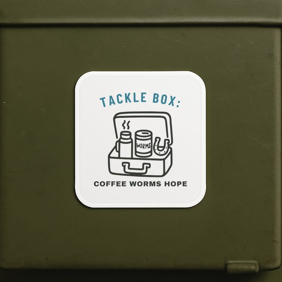 Tackle Box: Coffee Worms Hope sticker, White