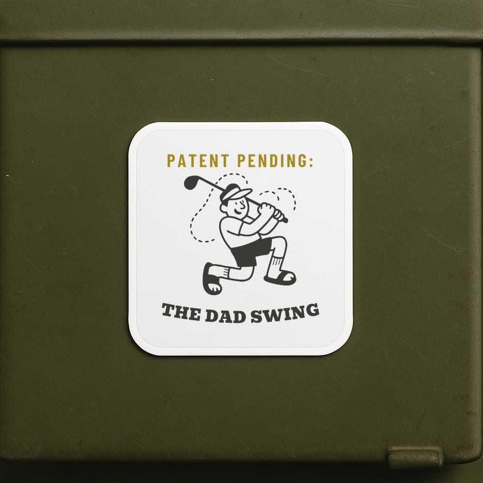 The Dad Swing, Patent Pending sticker, White