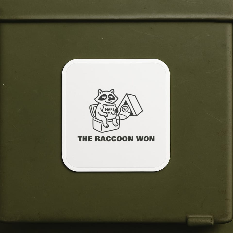 The Raccoon Won sticker, White