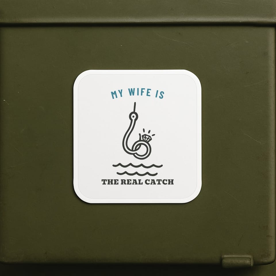 My Wife Is the Real Catch sticker, White