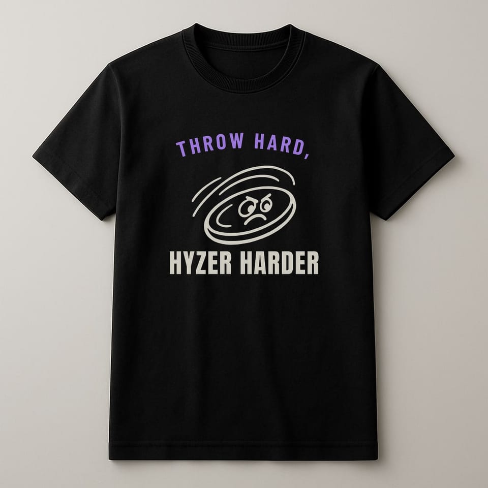 Throw Hard, Hyzer Harder tee, Black