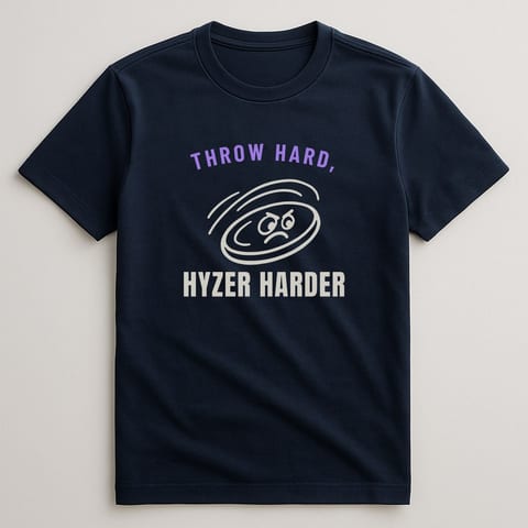 Throw Hard, Hyzer Harder tee, Navy