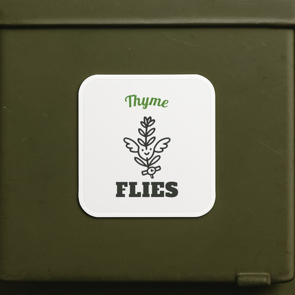 Thyme Flies sticker, White