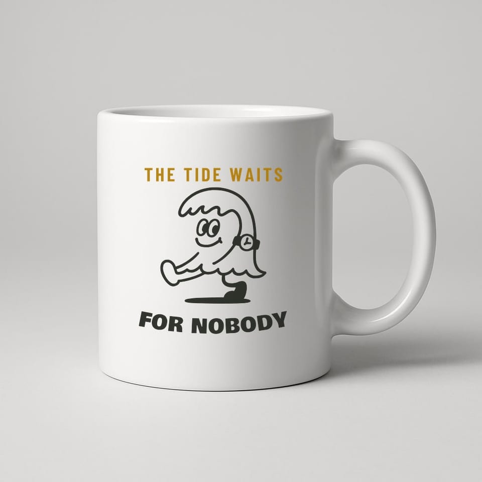 The Tide Waits for Nobody mug, White