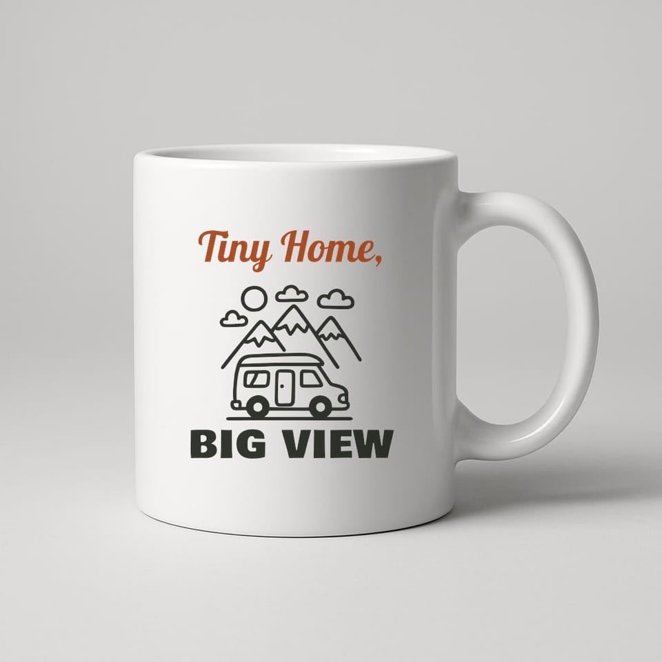 Tiny Home, Big View mug, White