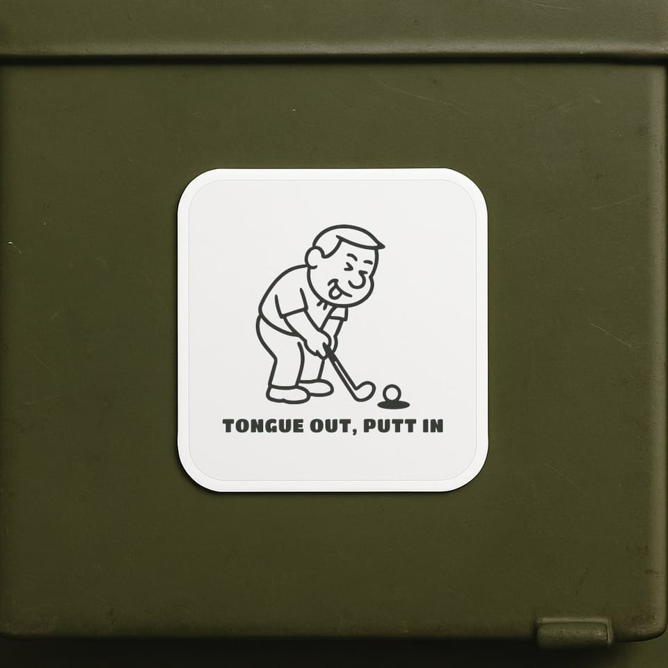 Tongue Out, Putt In sticker, White