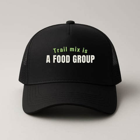 Trail Mix Is a Food Group trucker hat, Black