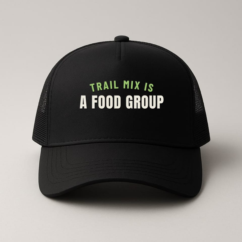 Trail Mix Is a Food Group trucker hat, Black