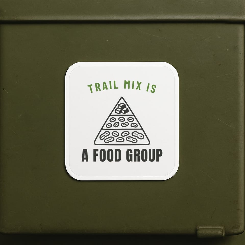 Trail Mix Is a Food Group sticker, White