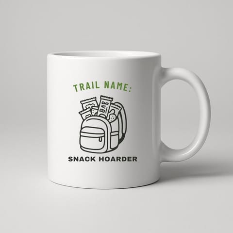 Trail Name: Snack Hoarder mug, White
