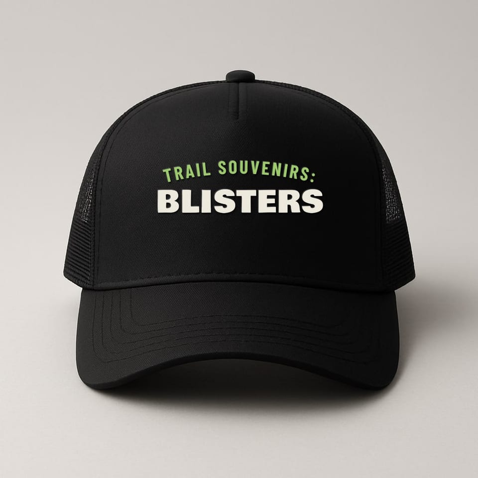 Trail Souvenirs: Blisters trucker hat, Black