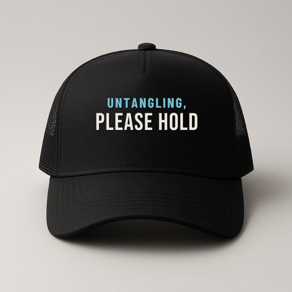 Untangling, Please Hold trucker hat, Black
