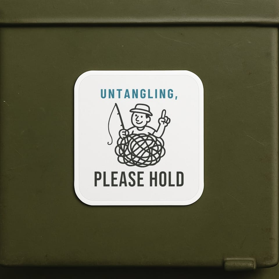 Untangling, Please Hold sticker, White