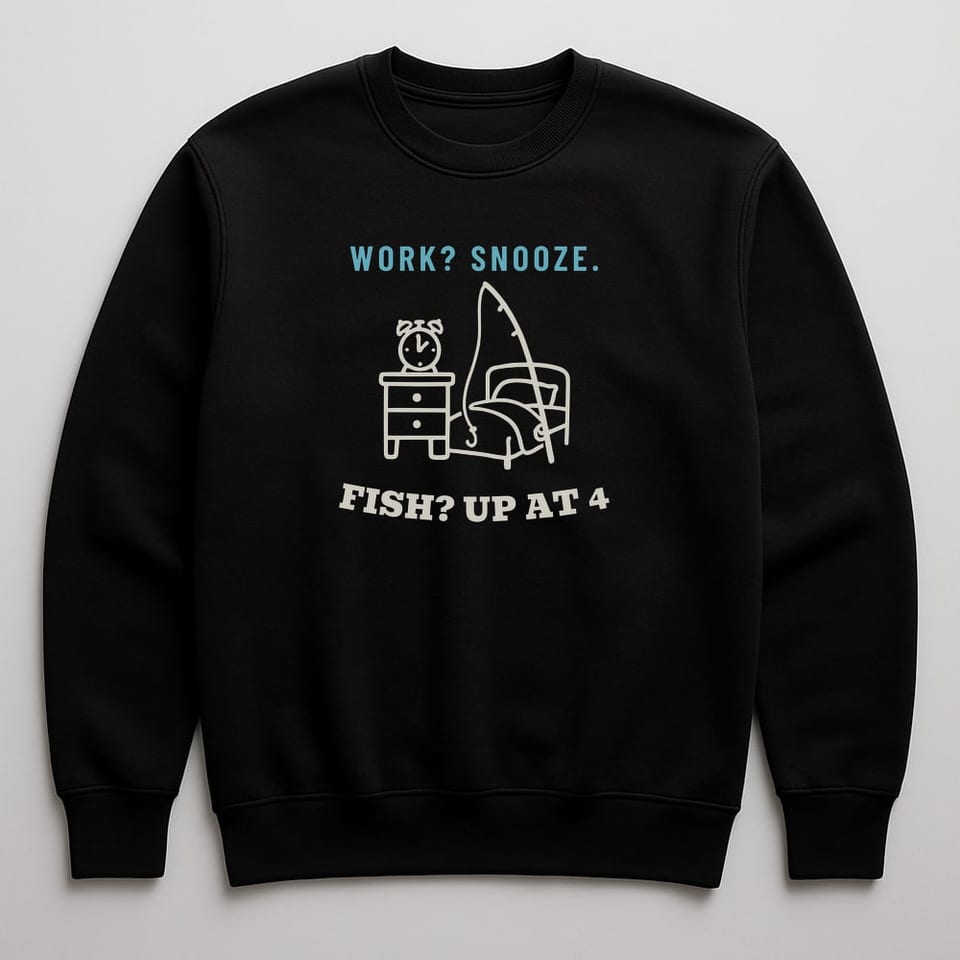 Work? Snooze. Fish? Up at 4 sweatshirt, Black