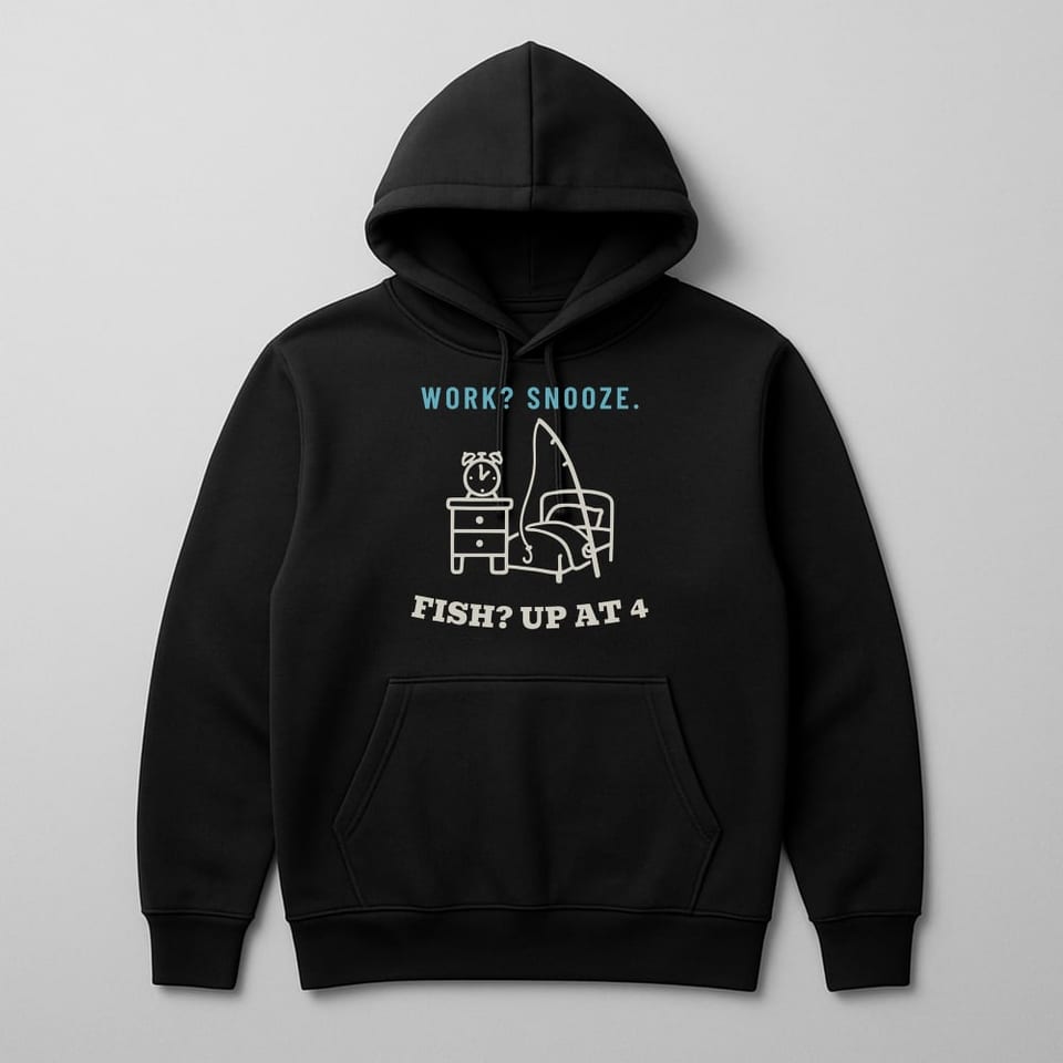 Work? Snooze. Fish? Up at 4 hoodie, Black